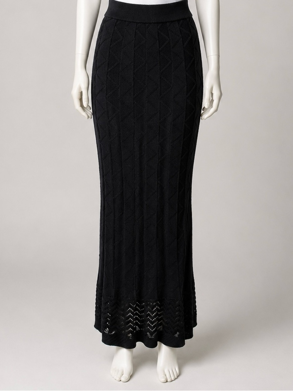 M Missoni Black Zig Zag Knit Pleated Maxi